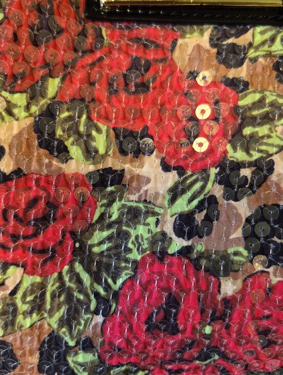 Betsey Johnson Sequined Pleated Tote Black Floral Hobo Handbag Purse Colorful main image 7
